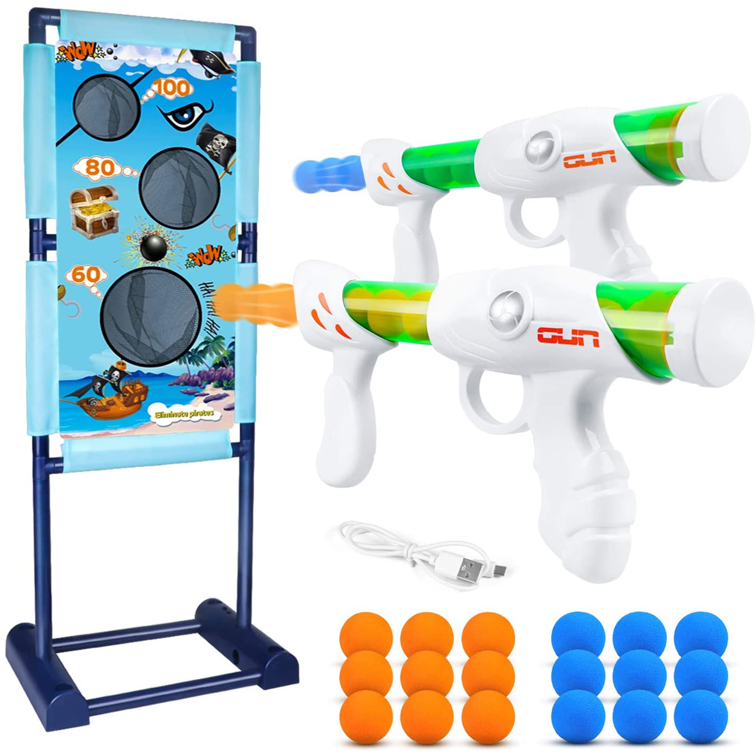 Play 2 Toy Guns Plastic Ball toy Shooter Easy Spring action Ages 3 NEW 6 oz. 
