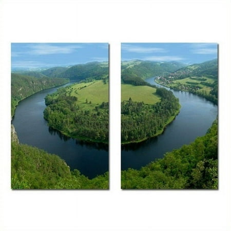 UPC 847321011182 product image for Baxton Wraparound Waterway Wall Mounted Print Diptych in Multicolor | upcitemdb.com