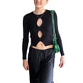 thumbnail image 3 of hirigin Women's Ribbed Knit Tops, Long Sleeve Round Neck Hollow Out Solid Color T-Shirts, 3 of 8