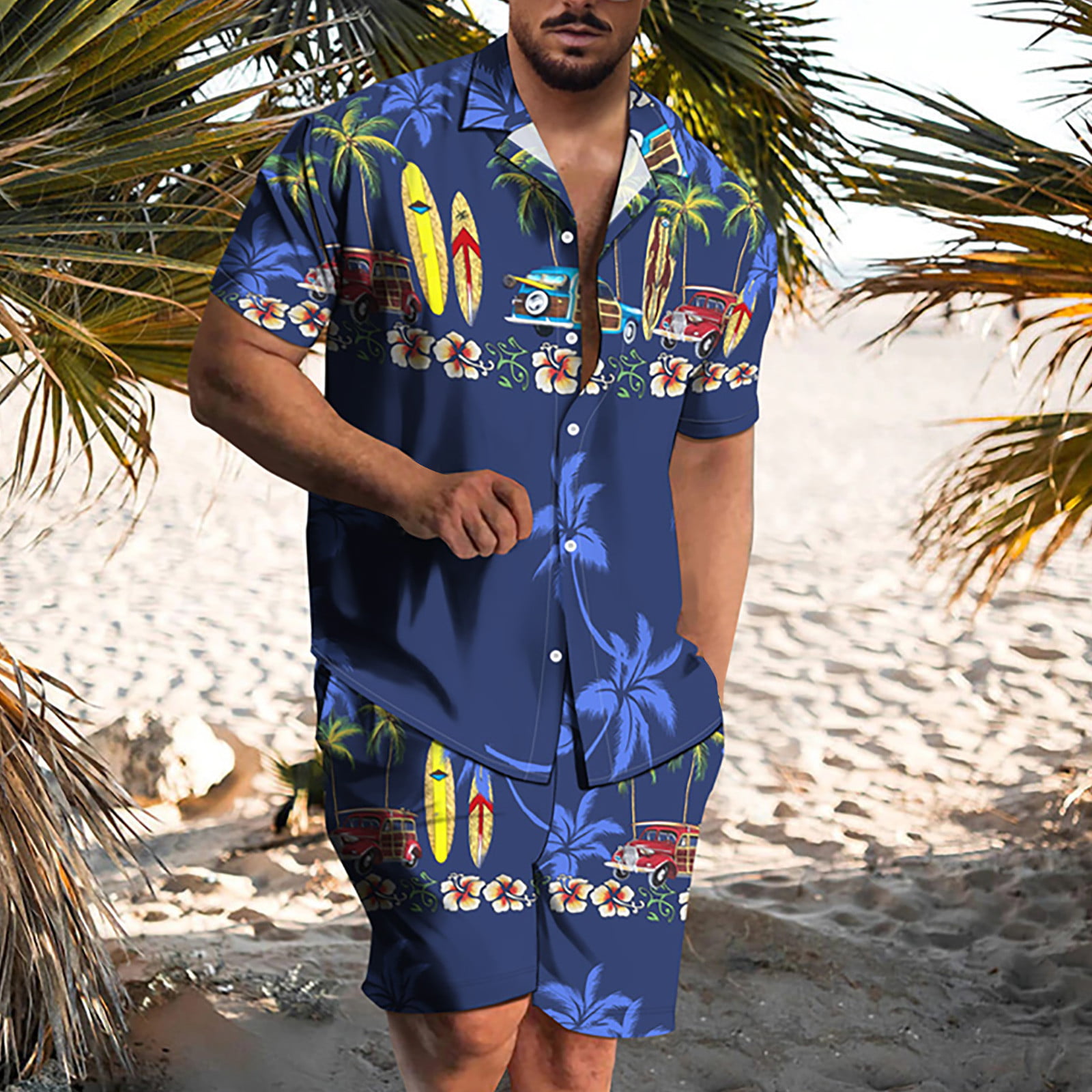 scheuren Saga kast Hawaiian Sets Short Sleeve Button Down Shirts and Shorts Summer Casual  Beach Top Trun Down Collar Beach Tracksuit - Walmart.com