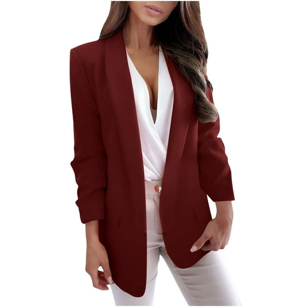 Promoción de liquidación de Kcavykas Otoño Invierno Blazer informal ligero para mujer, chaqueta de manga larga con solapa abierta, trajes de trabajo, chaquetas de oficina, blazer para uso