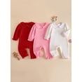 thumbnail image 3 of BemeyourBBs Baby Girls Jumpsuit Romper Newborn Coming Home Outfit Long Sleeve Doll Collar Frills Romper Fall Winter Spring Baby Essentials Clthes, 3 of 9