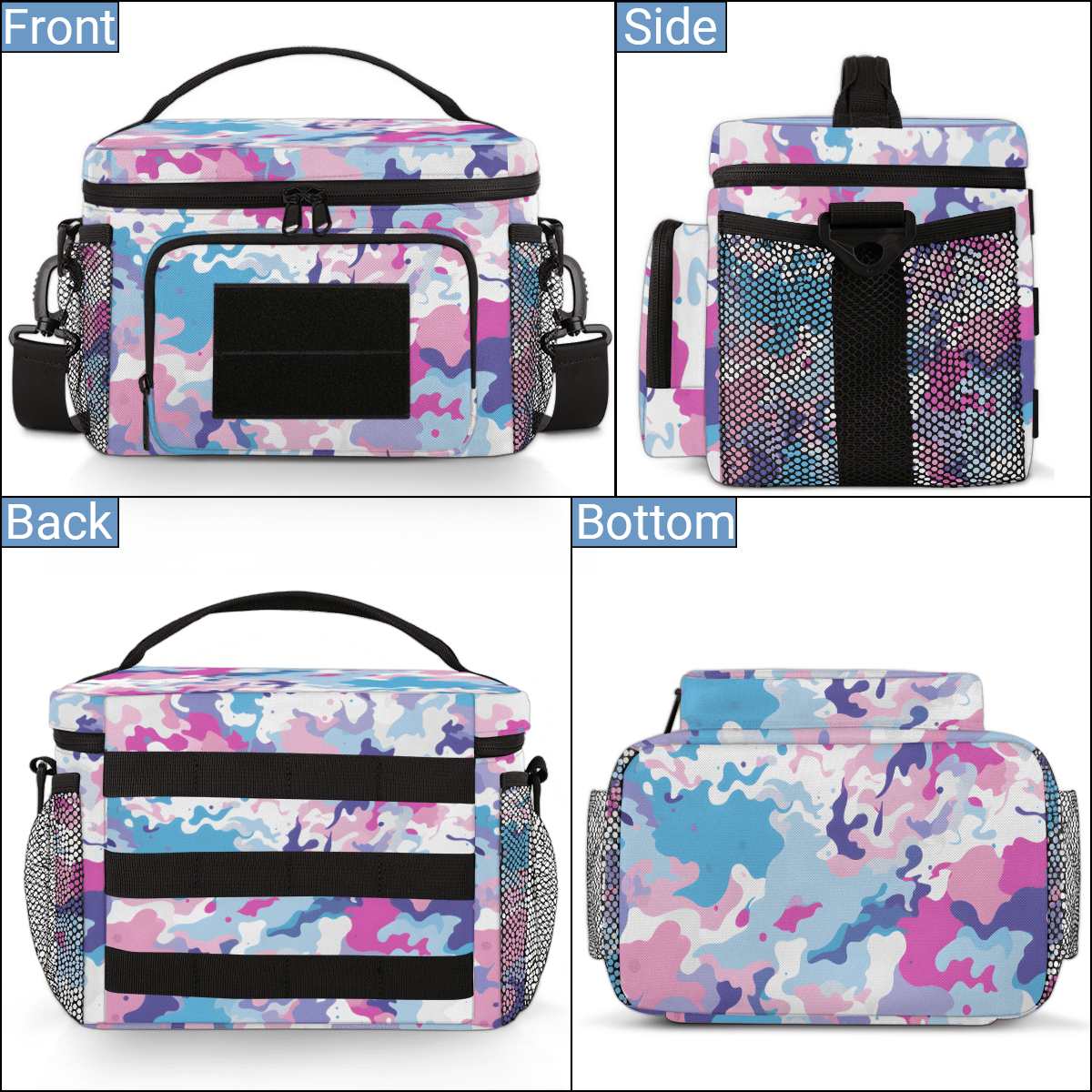 Insulated Tactical Lunch Bag with Detachable Strap,Camouflage-Design Cooler Bag for Office & Outdoor, Water-Resistant Meal Prep Bag with Multi-Pockets
