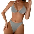thumbnail image 6 of Honeeladyy Womens Textured Bikini Set Thong String Two Piece Swimsuits Double Shoulder Straps Swimwear with Adjustable Buckle Gray L, 6 of 8