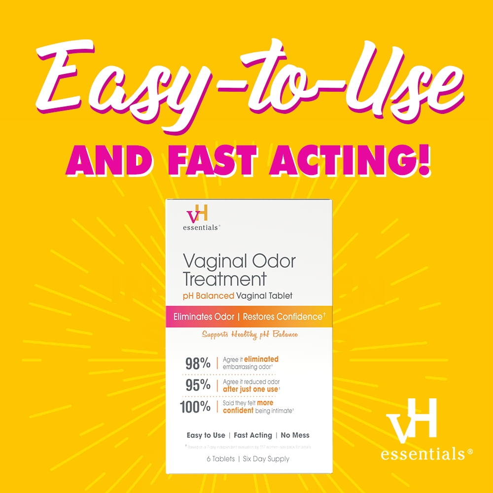 vH essentials Vaginal Odor Treatment, pH Balanced Suppositories, 6 Tablets with Applicator