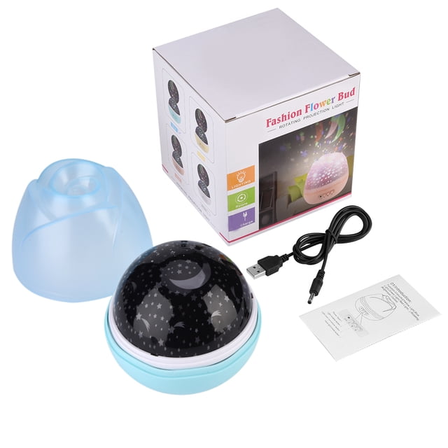 USB recargable giratorio LED proyector música noche luz bebé dormitorio decoración regalo azul