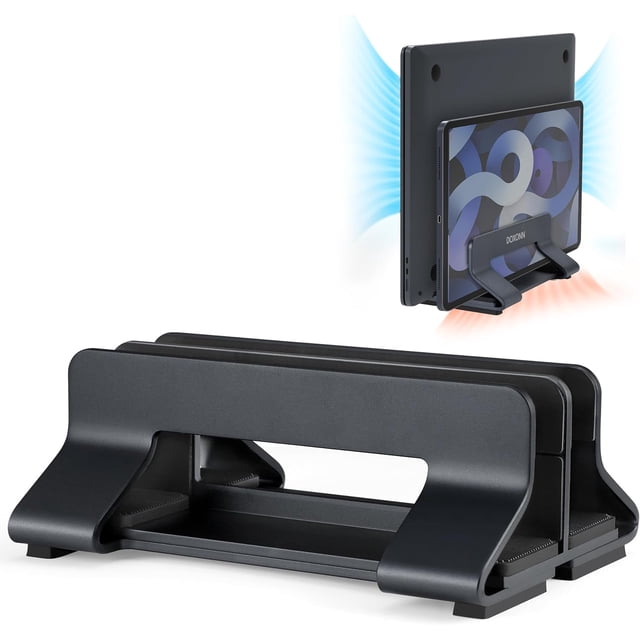 Support Vertical Double en Aluminium pour Ordinateur Portable, Supporte 2 Appareils, Fente Réglable Largeur 12-36mm, Rangement Vertical Gain de Place pour MacBook et Ordinateurs Portables