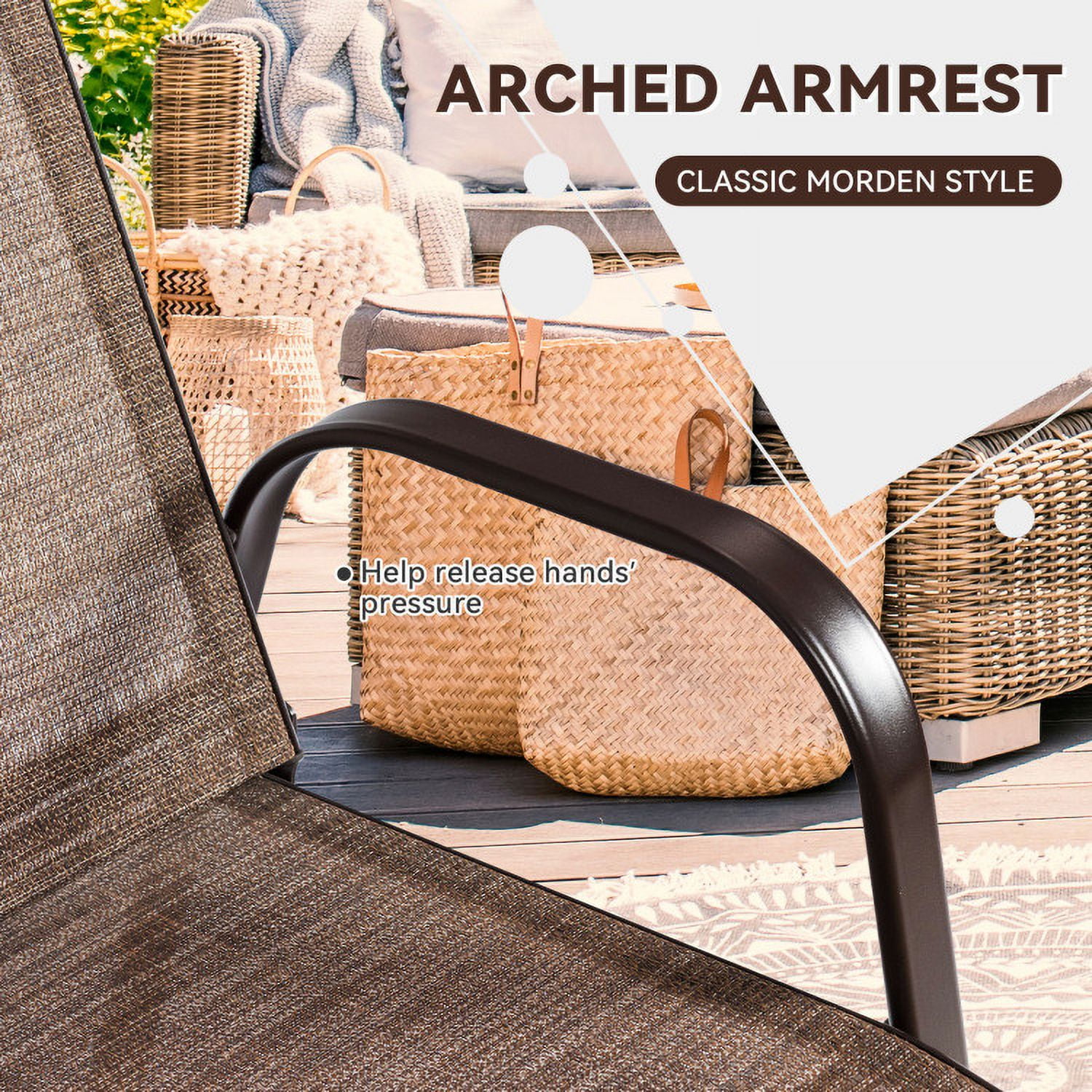 Aimee Lii 2 Pcs Patio Chairs Outdoor Dining Chair with Armrest, Outdoor Patio Set, Brown