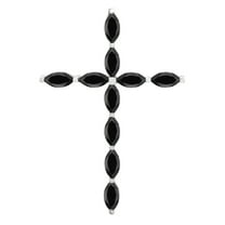 6X3mm Marquise Black Spinel 925 Sterling Silver Women Religious Cross Pendant Birthday Gifts Jewelry