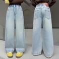 thumbnail image 5 of XEGLSBU Girls Jeans Size 10-12 Bootcut Girls Denim Pants Straight Leg Loose Fit Wide Leg Casual Comfortable Jeans for Kids Light Blue Size 8-9 Years, 5 of 9