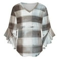 thumbnail image 5 of Gingham Hearts Flowers Design Women's V-Neck Blouse With 3/4 Ruffled Bell Sleeves Casual Top Ladies Blouses, 5 of 7