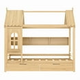 thumbnail image 4 of Bellemave Twin Size House Bed with Storage Drawers, Wooden Montessori Bed with Shelves and Fence Rails, Twin Bed Frame with Window for Bedroom, No Box Spring Needed,Natural, 4 of 8
