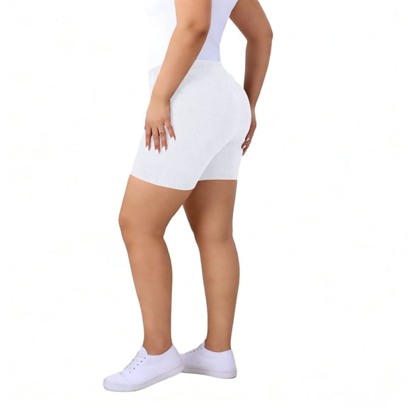 Costeam Womens Plus Size Ribbed Biker Shorts High Waisted Elastic Waist Slim Fit Stretchy Soft Breathable Skinny Short Leggings Casual Comfortable Form Fitting Cropped Pants