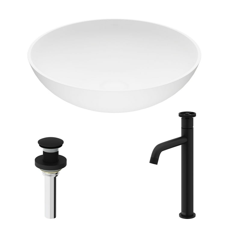 VIGO Matte Stone Lotus Composite Round Vessel Bathroom Sink in White VIGO Matte Stone Lotus Composite Round Vessel Bathroom Sink in White