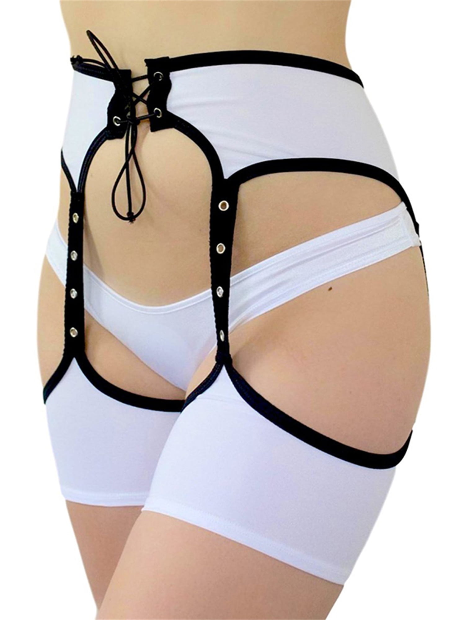 S-3XL High Waist Open Crotch Pants Girdle Garter belt w/ 6 Straps Suspender Belt