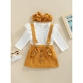 thumbnail image 2 of Bagilaanoe 3PCS Newborn Baby Girls Skirt Set Long Sleeve Ribbed Snap Romper Tops + Suspender Skirt + Headband 3M 6M 12M 18M Casual Outfits, 2 of 9
