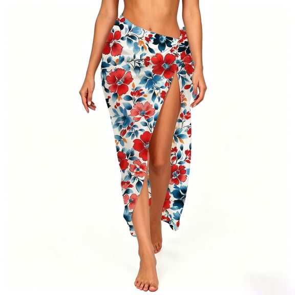 Women Sarong Maxi Skirt Swimsuit Coverups Summer Floral Print Chiffon Wraps Sheer Beach Bathing Suit Cover Up