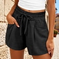thumbnail image 3 of Beach Shorts for Women Summer Casual Elastic High Waist Drawstring Lightweight Vacation Shorts with Pockets, 3 of 7