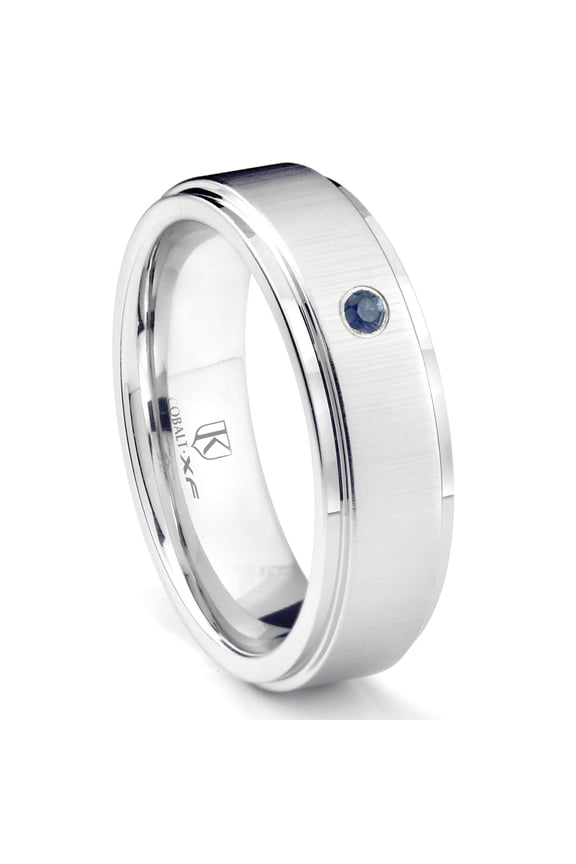 Cobalt Xf Chrome 8MM Solitaire Sapphire Comfort Fit Wedding Band Ring with Raised Center Sz 11.5
