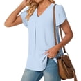 thumbnail image 5 of Women's Summer Tunic Tops Dressy Casual Chiffon Blouses Plus Size V Neck Short Sleeve T-Shirts Light Blue 2XL, 5 of 5