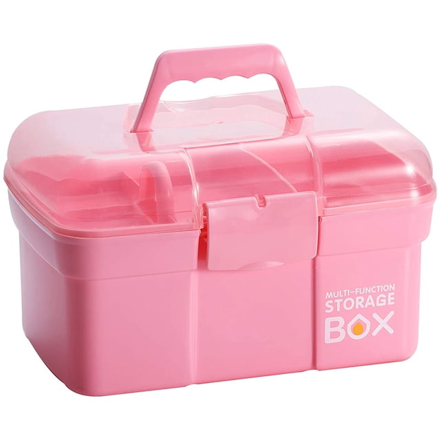 herramienta de almacenamiento Caja de costura de plástico con bandeja extraíble - Caja de almacenamiento con asa, pequeña caja de arte para manualidades, herramientas de maquillaje Ormromra WMZL-1541-2