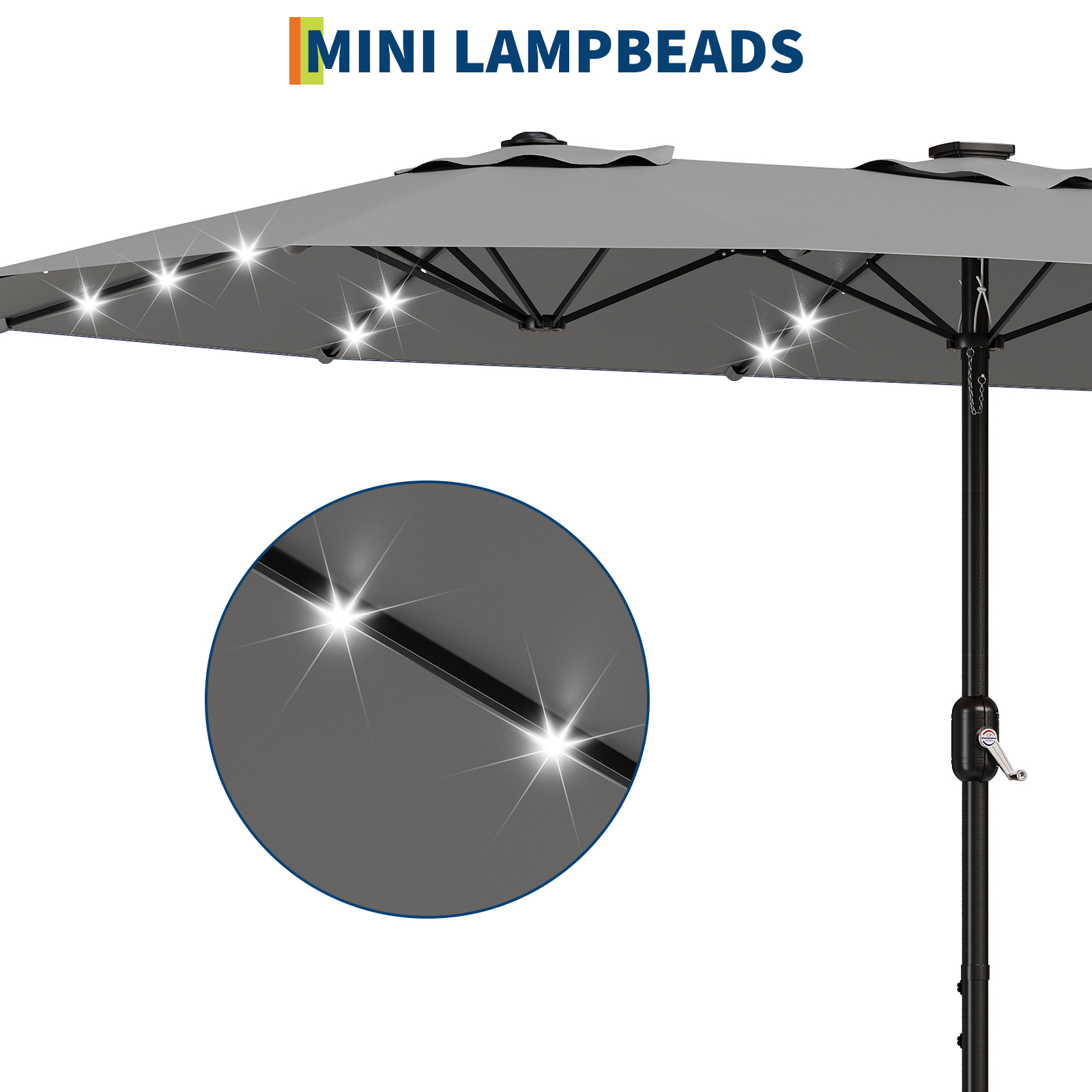 15ft Patio Umbrella with Solar Lights, Outdoor Large Umbrellas with Crank Handle and 36 LED Lights, Rectangular Market Umbrella with Base Included for Deck Pool Shade
