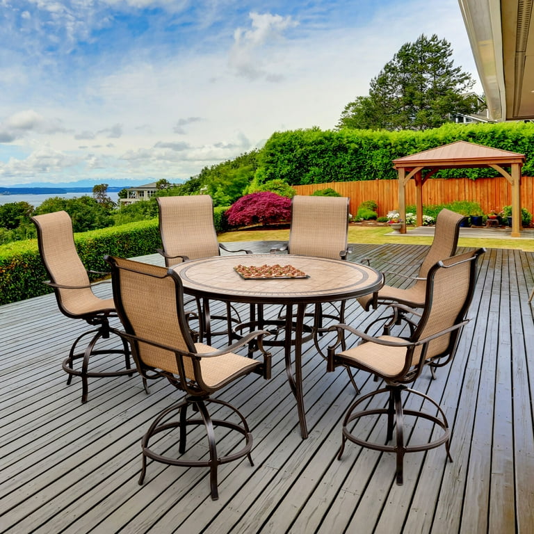Hanover Monaco 7-Piece Outdoor Patio High-Dining Set with 6 Hanover Monaco 7-Piece Outdoor Patio High-Dining Set with 6