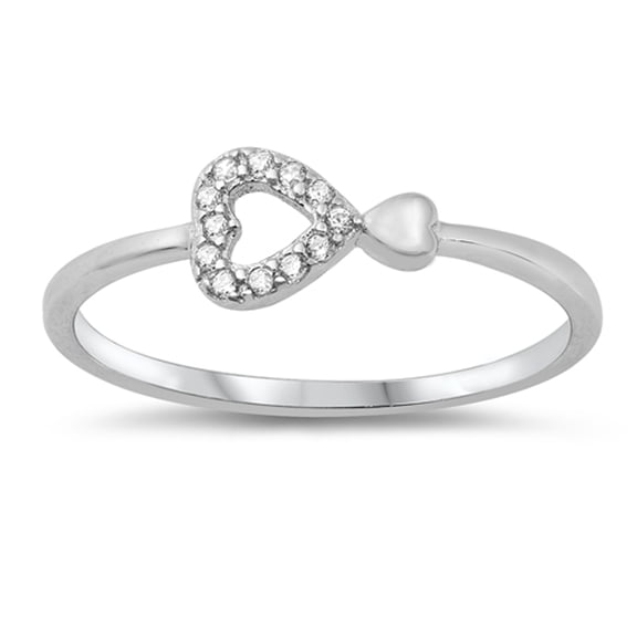 White CZ Double Promise Heart Cutout Ring .925 Sterling Silver Band Jewelry Female Size 4