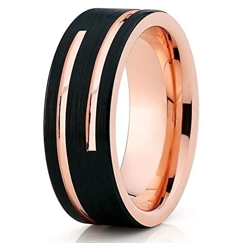 Silly Kings Jewelry 8mm- Rose Gold Tungsten Wedding Band - Black Tungsten - Mens Ring (12)