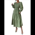 thumbnail image 1 of Vestido de Otoño para Invitada de Boda, con Mangas Largas, Volantes, Cuello Redondo, y Fluido. Verde S, 1 of 7