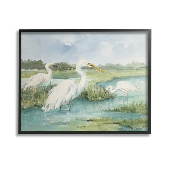 Stupell Industries Wild Egrets in Marshland Animals & Insects Painting Black Framed Art Print Wall Art, 14 x 11