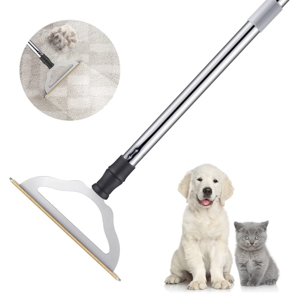 47&acirc; Adjustable Long Handle Carpet Rake Pet Hair Remover, Reusable Metal Lint Remover Brush for Stubborn Fur Removal from Car