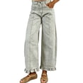thumbnail image 4 of WGRFFH Barrel Jeans Women,High Waisted Baggy Jeans,2026 Wide Leg Jeans,Ankle Denim Pants with Vertical Seams,Y2k Patchwork Baggy Boyfriend Denim Pants,Ruffled Hem Fall Long Trousers Beige, 4 of 7