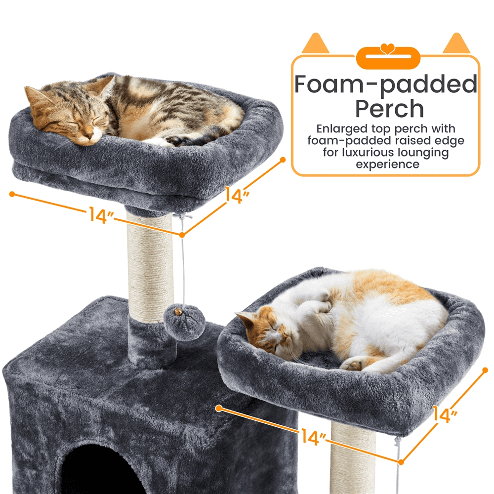 Alden Design 71.5″ H Multi-Level Large Cat Tree with 2 Cozy Perches and 2 Condos, Dark Gray