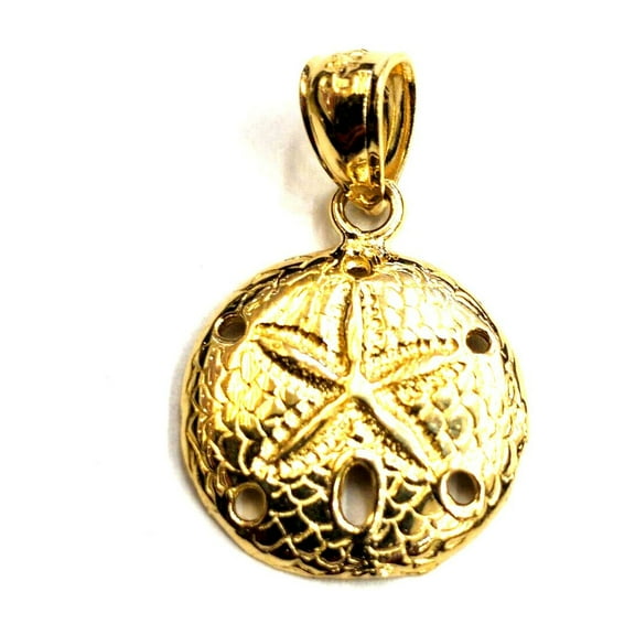 14k yellow Gold Sand Dollar pendant Charm Unisex 0.53" Gift Fine Jewelry 1.5g