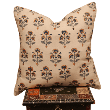 Fabdivine Thick Cotton Hand Block Print Outdoor Throw Cushion Cover , 14"X20", Orange