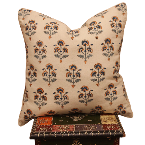 Fabdivine Thick Cotton Hand Block Print Outdoor Throw Cushion Cover , 14"X20", Orange