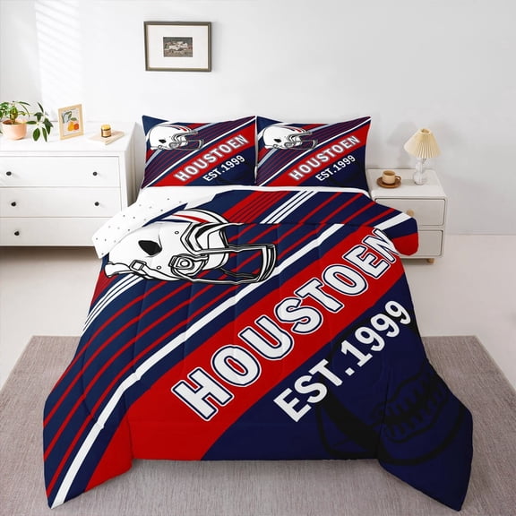 Erosebridal Sport Football Comforter Sets,Stripes Comforters & Duvets,Room Decorative (Houstoen),Reversible,Breathable,2pcs