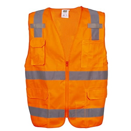 

Cordova VS280L Type R Class II Orange Surveyors Vest Solid Front And Mesh Back 2-Inch Silver Reflective Stripes Zipper Closure Multiple Pockets Large