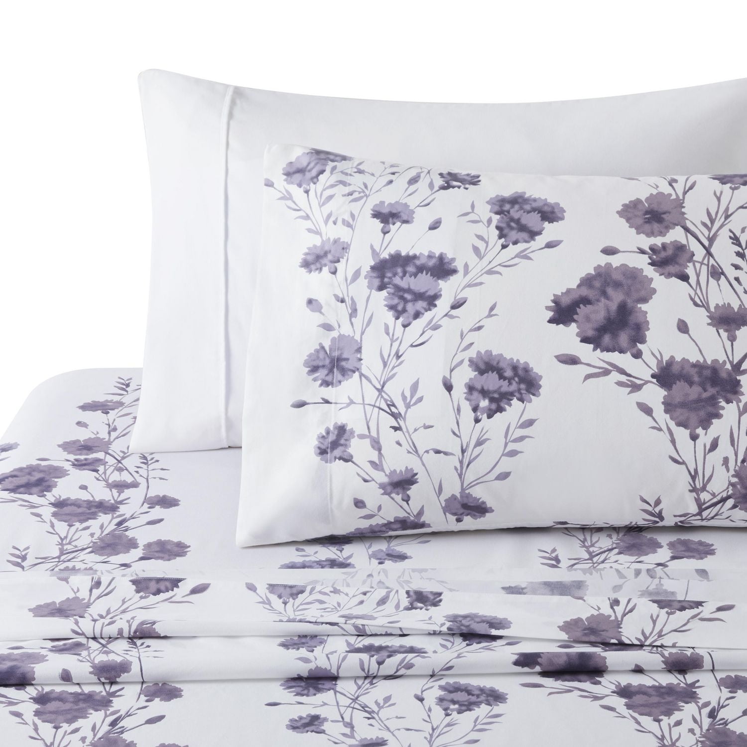 Marina Decoration Ultra Soft Silky Zipper Rich Printed Rayon from Bamboo All Season Duvet Cover Set with Pillowcases, Purple Carnation Floral Pattern