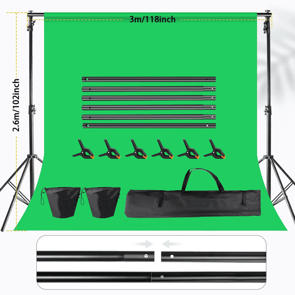 UEGOGO Pro Photo Studio Kit | 2.6x3m Adjustable Backdrop Stand System with 6 Clips, 2 Sandbags & Carry Case (No Curtain) | Perfect for Portrait/Video Shooting