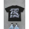 thumbnail image 1 of [Soft 100% Cotton] Men's Jesus is King Letter Print Short Sleeve Tee, Loose Casual Comfy T-shirt for Summer, Men's Top for Daily Wear, Tropical Menswear Distressed, 1 of 6