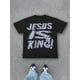 thumbnail image 1 of [Soft 100% Cotton] Men's Jesus is King Letter Print Short Sleeve Tee, Loose Casual Comfy T-shirt for Summer, Men's Top for Daily Wear, Tropical Menswear Distressed, 1 of 6