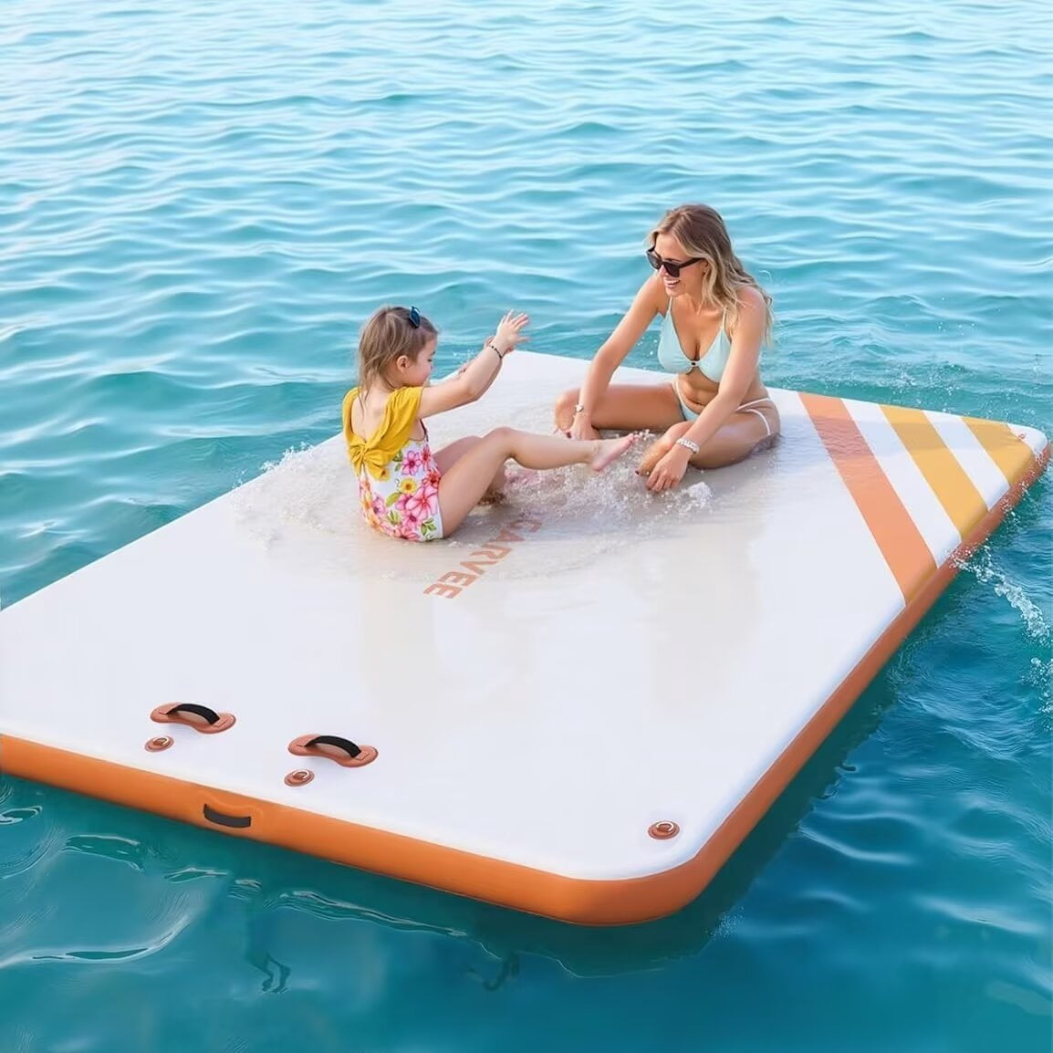 HELLONE Inflatable Dock Floating Platform, Thick Lake Floats for Adults, Non-Slip Air Dock Platform with Portable Carrying Bag for Pool Beach Ocean (Orange-2.4x1.8M)