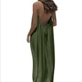 thumbnail image 4 of Backless Cami Dresses for Women Housedress Casual Flowy Maxi Dress Sleeveless Solid Open Back Sundress Big and Tall Size S-5XL Army Green, 4 of 9