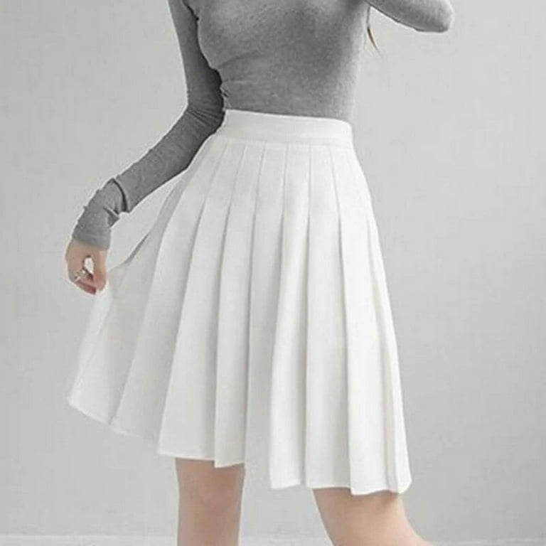 Rimocy 90S Aesthetic Knee Length Pleated Skirt Women Preppy Style Kpop High Waist A Line Skirts Woman Solid Color Short Skirts Walmart
