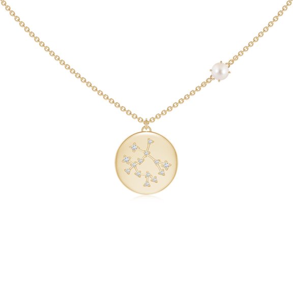 ANGARA Freshwater Cultured Pearl Gemini Constellation Medallion Pendant in 14K Yellow Gold for Women | June Birthstone, Birthday, Anniversary, Jewelry Gift for Women | Pearl Necklace