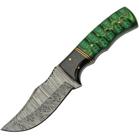 Damascus DM-1302GN Forest Breeze 4 Damascus Blade Green Handle Fixed Knife