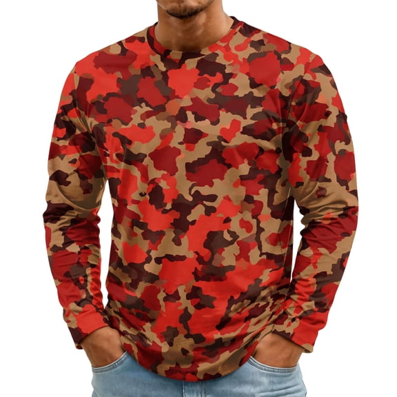 Men's T-Shirt Long Sleeve Crew Neck Camo Tops Casual Soft Basic Tee Shirts