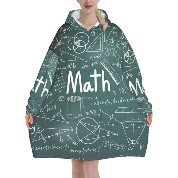 Formulas Shapes Theory Math Lesson Word Print Hoodie Blanket - Soft Flannel Wearable Blanket With Pocket, Lightweight & Warm Pullover For Adults 320g Flannel